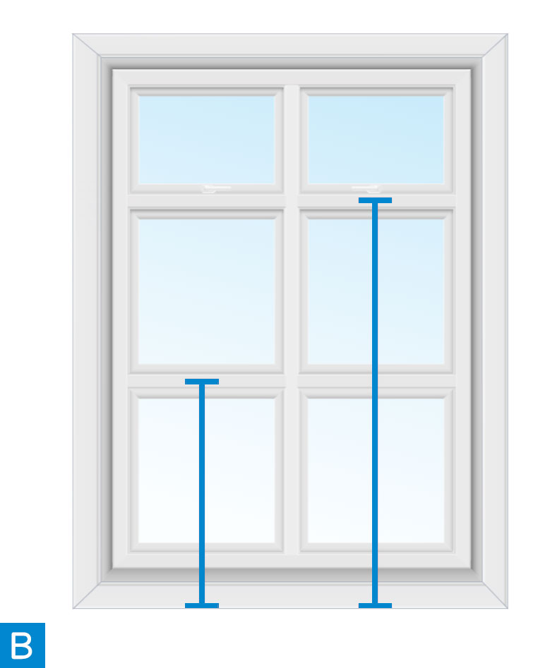 從窗框或窗台的底部分別測量到二個中分板位置中點